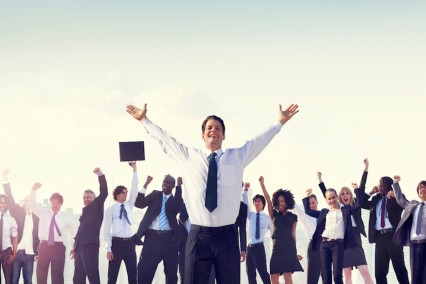 Picture of happy cheering employees